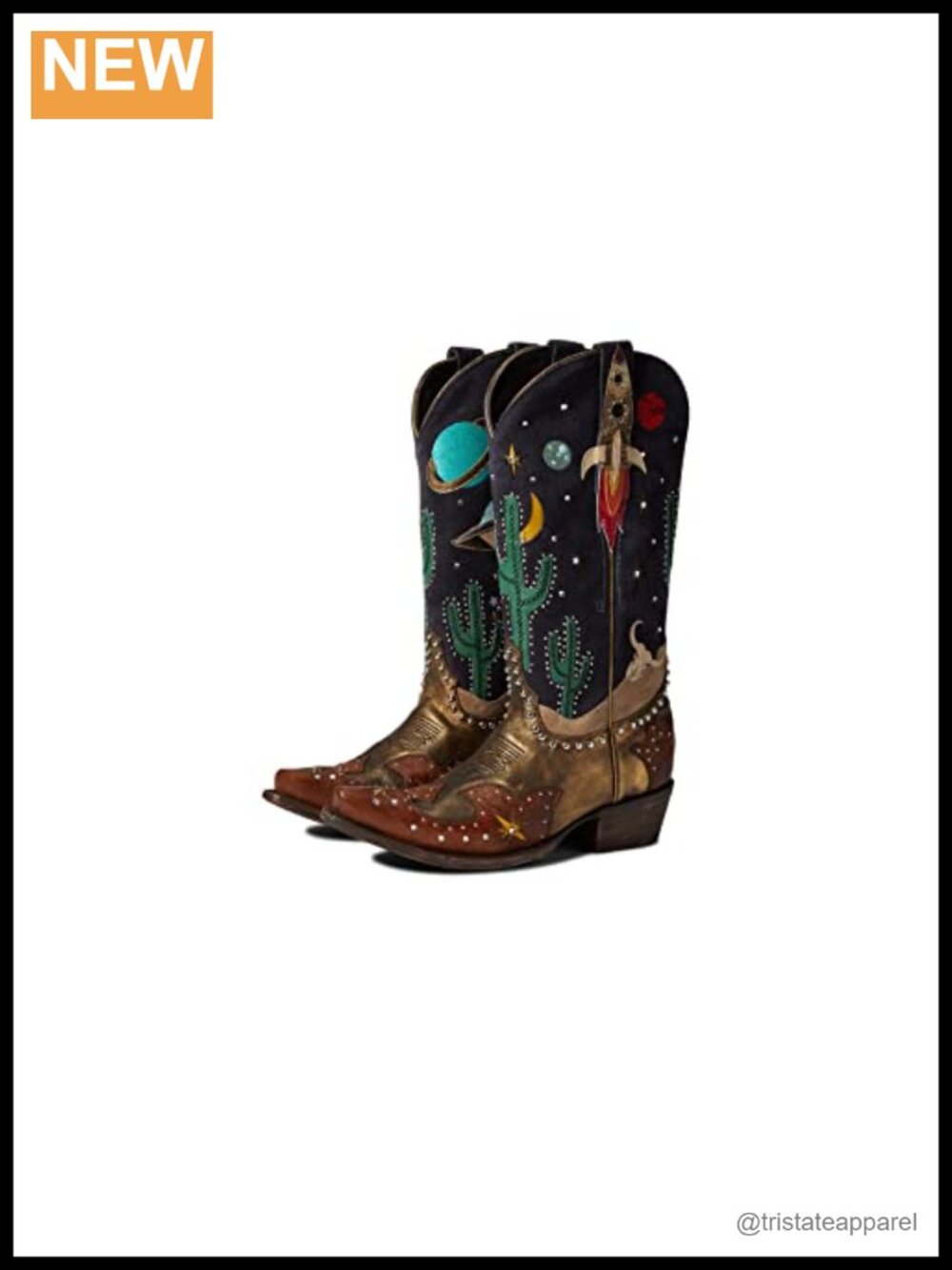 Leather Snip Toe Pull-On Boots Rocket Accent Western Women's